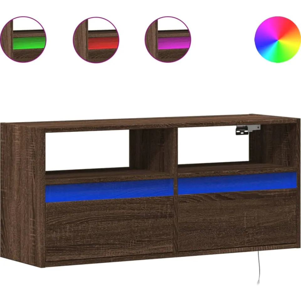 vidaXL Tv-wandmeubel met LED-verlichting 100x31x45 cm bruin eikenkleur, foto 3