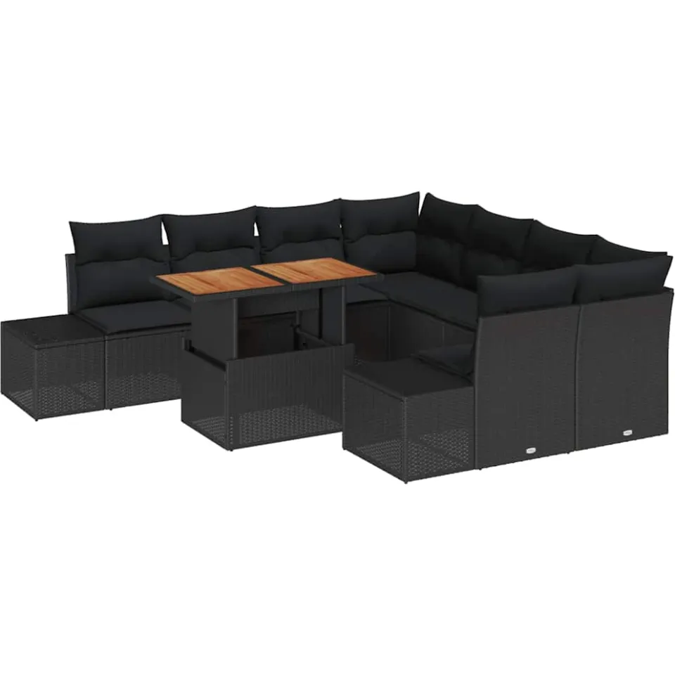 vidaXL Tuin Sofa Set 9 st Zwart Poly riet