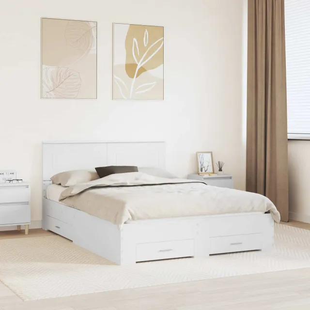 vidaXL Bedframe met lade met hoofdeinde Wit 140 x 190 cm Bewerkt hout