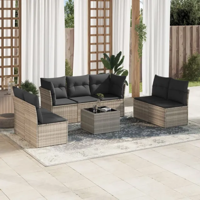 vidaXL 8-delige Loungeset met kussens poly rattan lichtgrijs grijs, foto 2