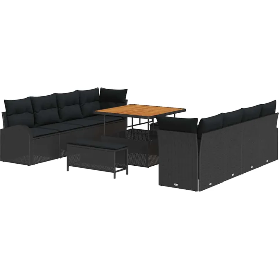 vidaXL Tuinbankenset 11 st Zwart poly rattan
