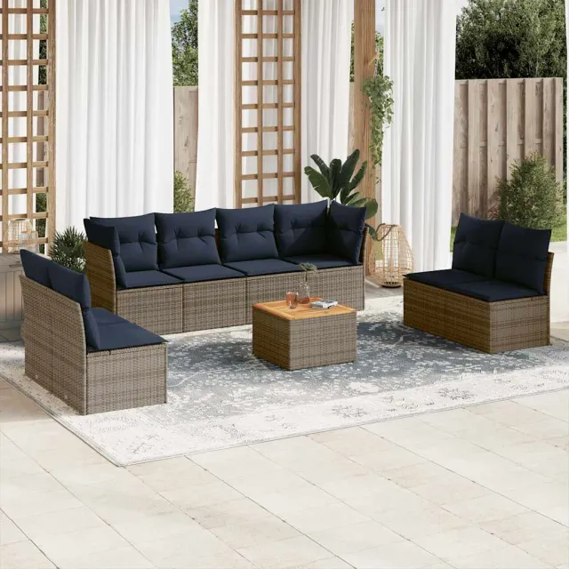 vidaXL 9-delige Loungeset met kussens poly rattan grijs, foto 2