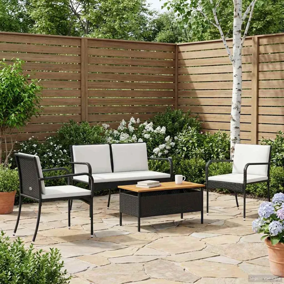 vidaXL Tuinset Zwart poly rattan, foto 3
