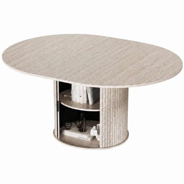 COLAMY Eettafel voor 6 Personen – Houten Tafel met Geïntegreerde Opbergruimte – Inklapbaar Tafelblad – Modern Design Onderstel – Steenwit