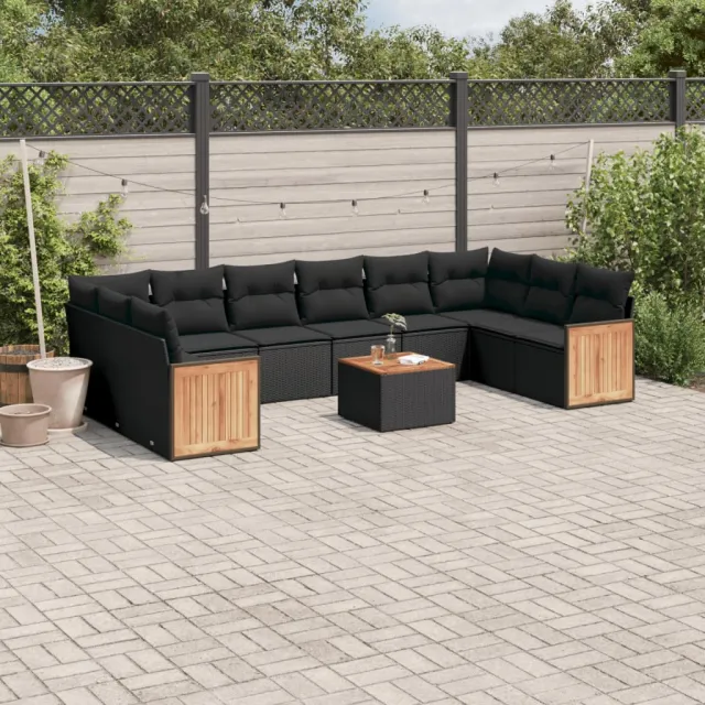 vidaXL 11-delige Loungeset met kussens poly rattan zwart, foto 2
