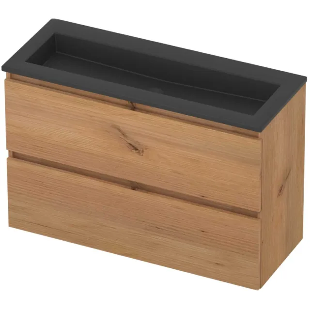 Basic-Line Mood 39 Badmeubelset Acryl Zonder Kraangat Greeploos 100x39x62 cm Whisky Oak Mat Zwart