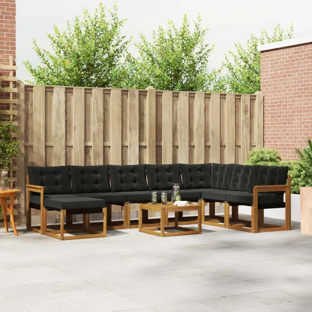 vidaXL Buiten bankenset 9 st 8-zits Naturel en Zwart