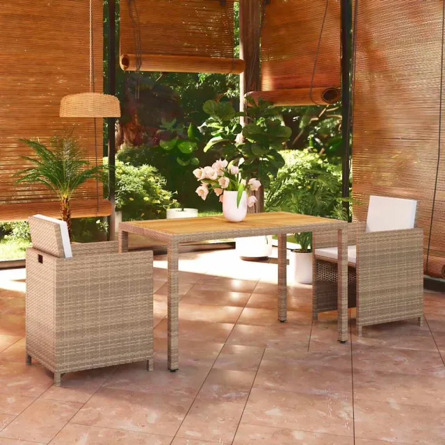 vidaXL 3-delige Tuinset met kussens poly rattan beige, foto 2