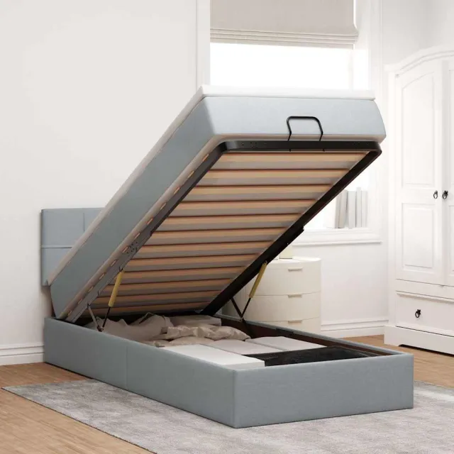 vidaXL Ottoman bed met matras en LED's 90x190cm stof lichtgrijs grijs