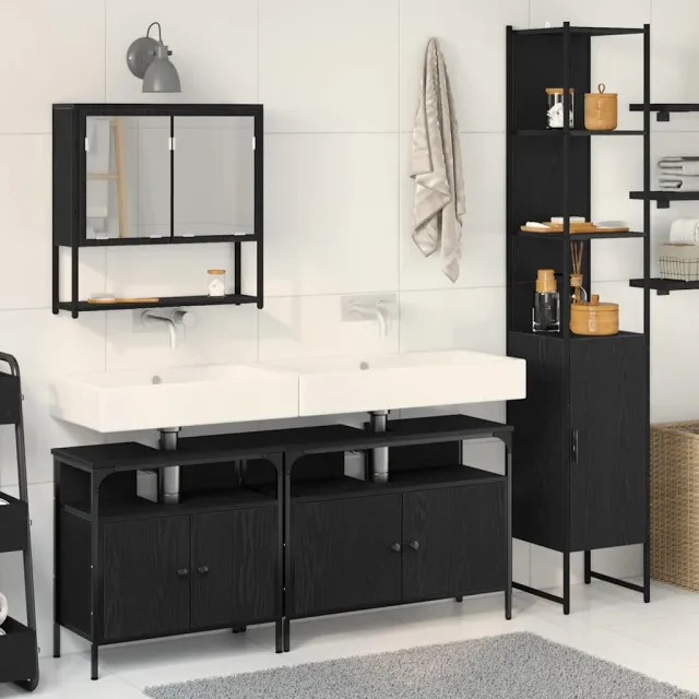 vidaXL Badkamermeubelset 4 st Zwart Eiken Bewerkt hout, foto 2