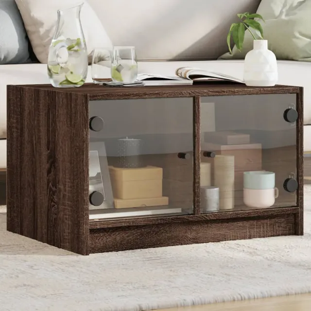 vidaXL Salontafel met glazen deuren 68x50x42 cm bruin eikenkleur