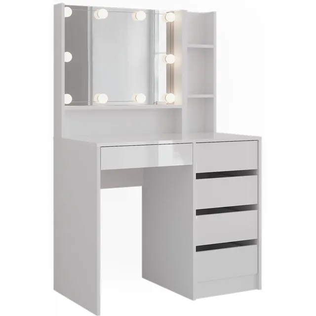 Vicco Kaptafel met licht Sherry, Wit/Wit Hoogglans, 89.8 cm met spiegel