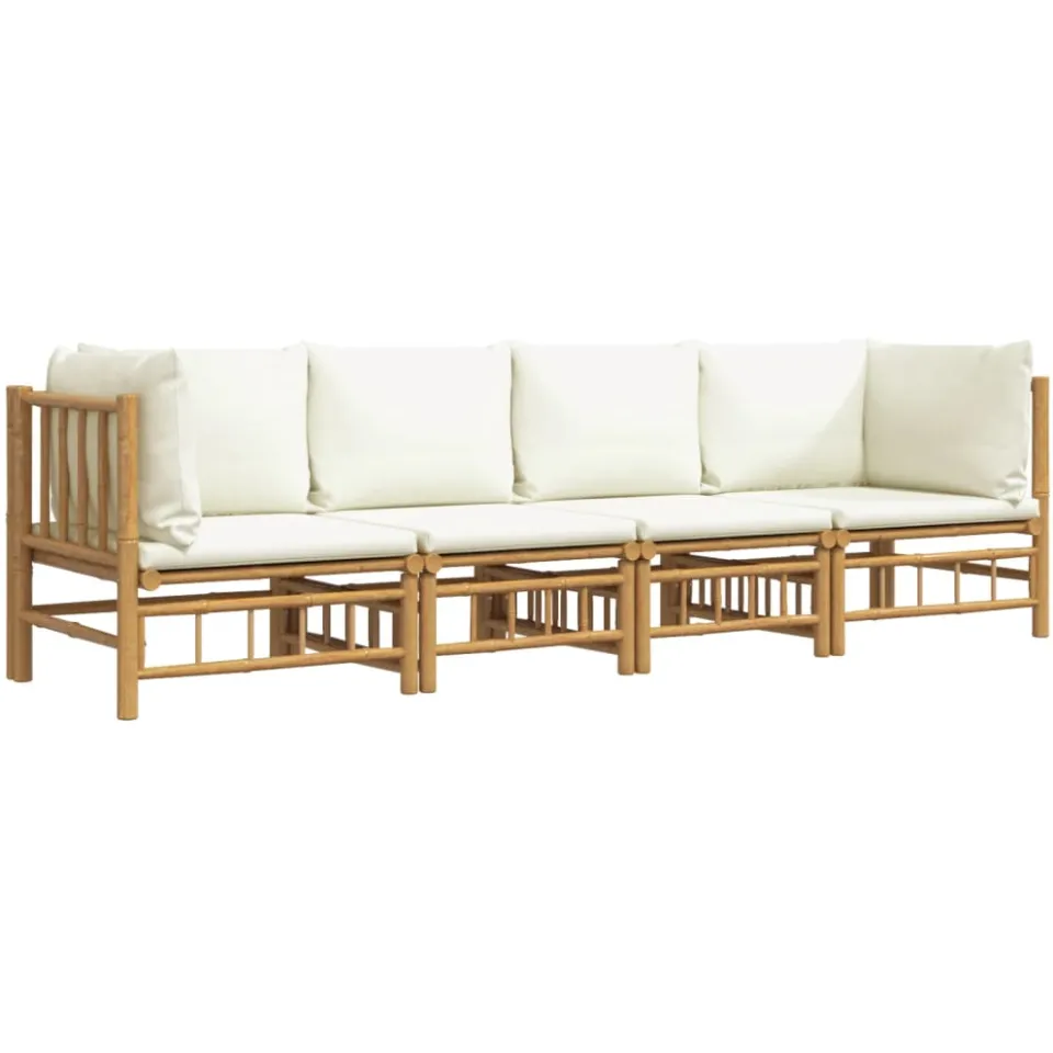 vidaXL 4-delige Loungeset met kussens bamboe crèmewit Bruin