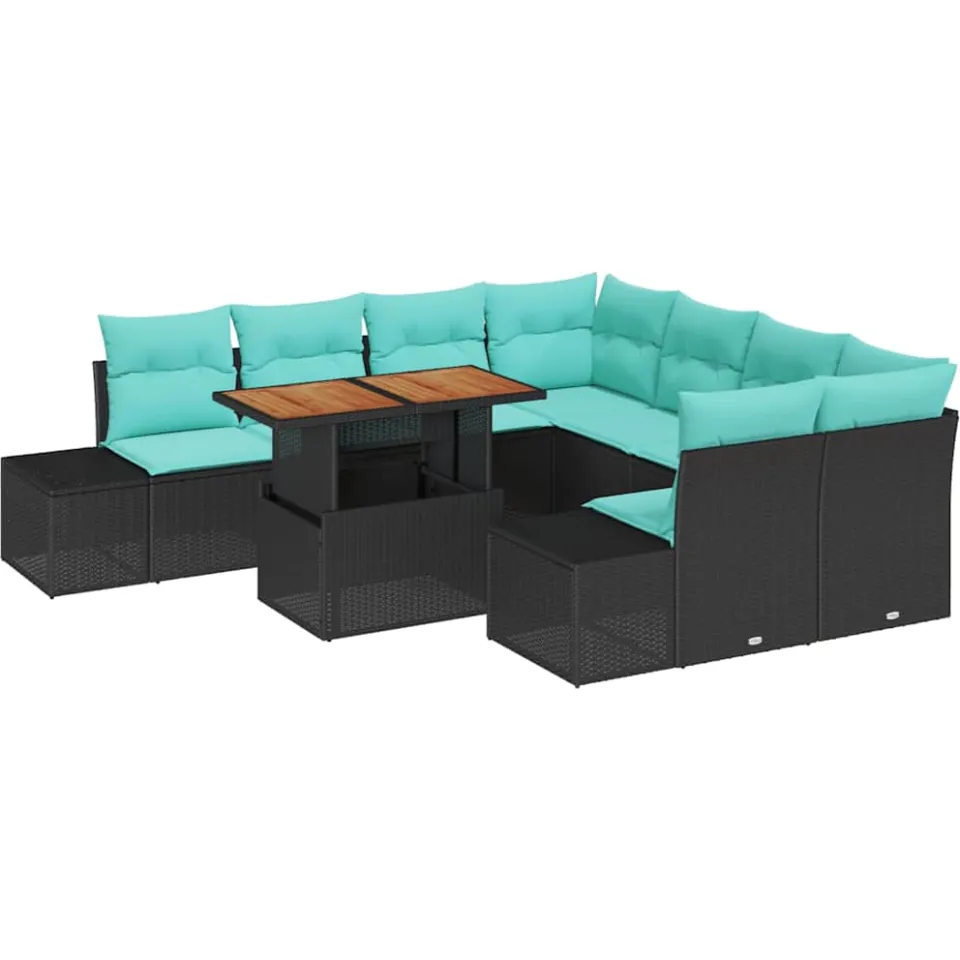 vidaXL Tuin Sofa Set 9 st Zwart Poly riet, foto 4