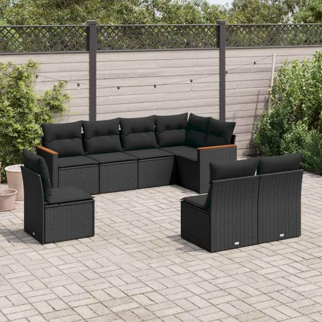 vidaXL 8-delige Loungeset met kussens poly rattan zwart, foto 2
