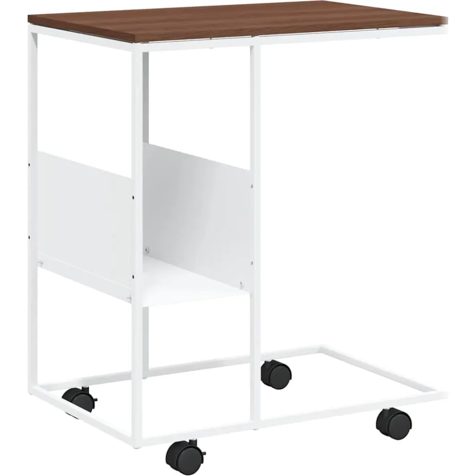 vidaXL Bijzettafel met wieltjes 55x36x63,5 cm bewerkt hout wit