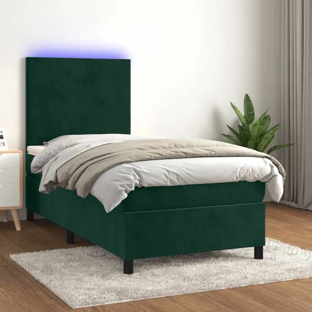 vidaXL Boxspring met matras en LED fluweel donkergroen 90x190 cm groen