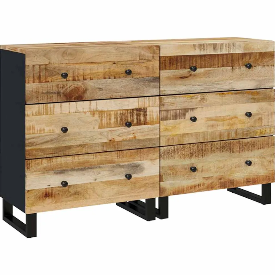 vidaXL Dressoirs 2 st 60x33x75 cm ruw mangohout Bruin