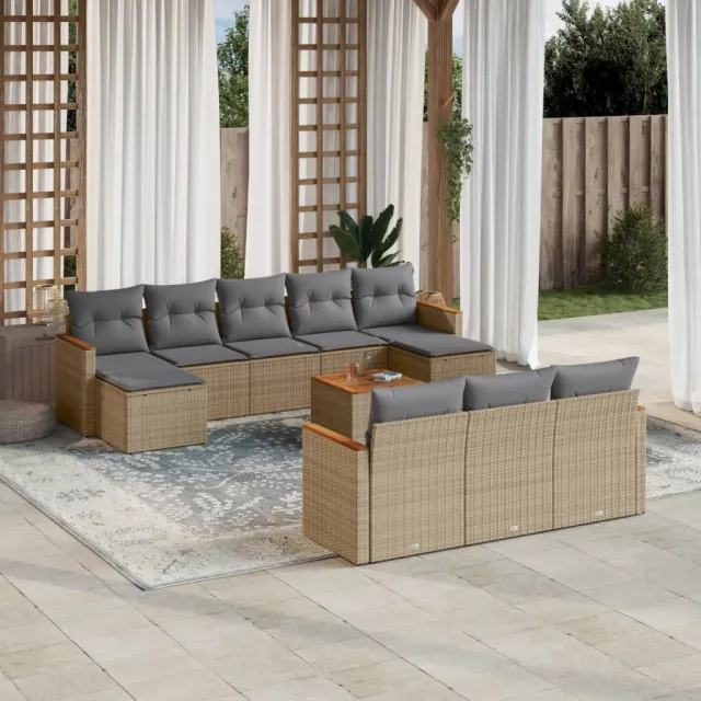 vidaXL 11-delige Tuinset met kussens poly rattan beige, foto 2