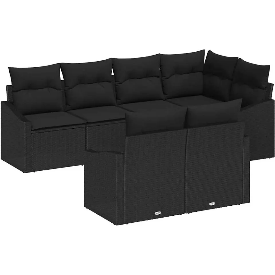vidaXL Bankstel 7 st Zwart poly rattan