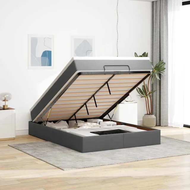 vidaXL Ottoman bed met matras 140x190cm stof donkergrijs grijs