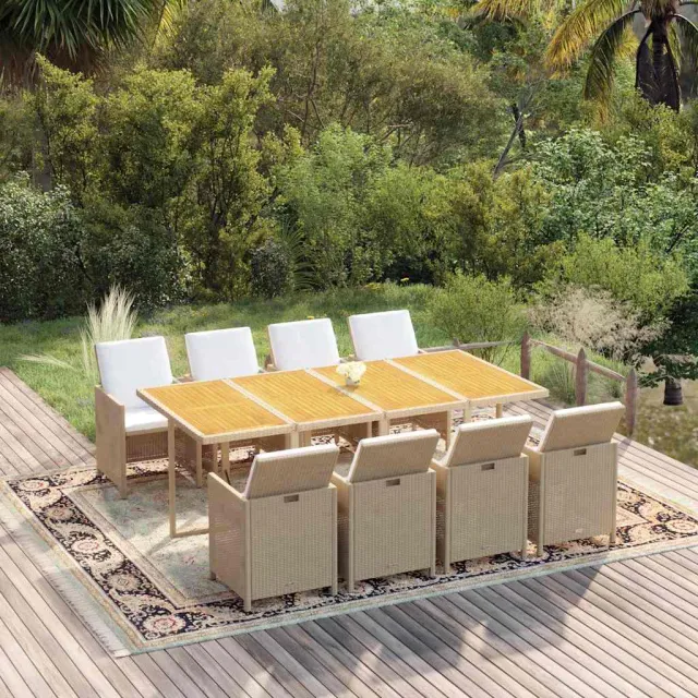 vidaXL 9-delige Tuinset met kussens poly rattan beige, foto 2