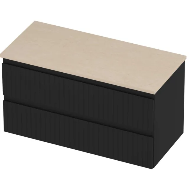 Proline Deck Badmeubelset Hardsteen Symmetrisch Gefreesd 100x46x55 cm Sand Stone Mat Zwart