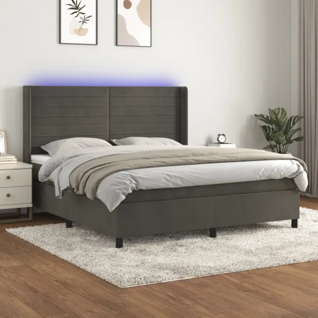 vidaXL Boxspring met matras en LED fluweel donkergrijs 180x200 cm grijs