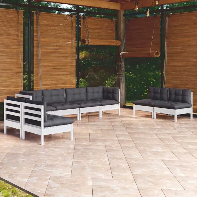 vidaXL 9-delige Loungeset met kussens massief grenenhout wit, foto 2