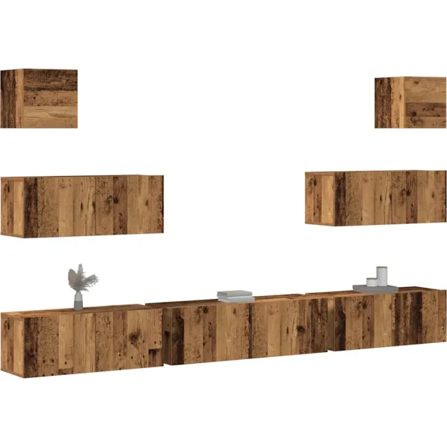 vidaXL 7-delig Tv-meubelset wandmontage bewerkt hout oud houtkleurig Bruin