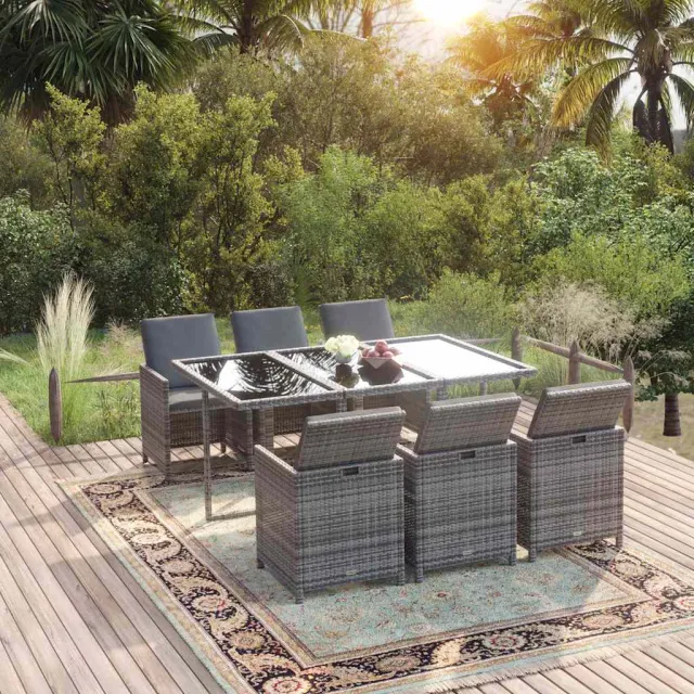 vidaXL 7-delige Tuinset met kussens poly rattan grijs, foto 2