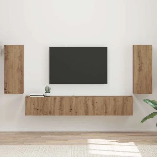 vidaXL Tv-meubelset 4 st Artisan Eiken Bewerkt hout Bruin