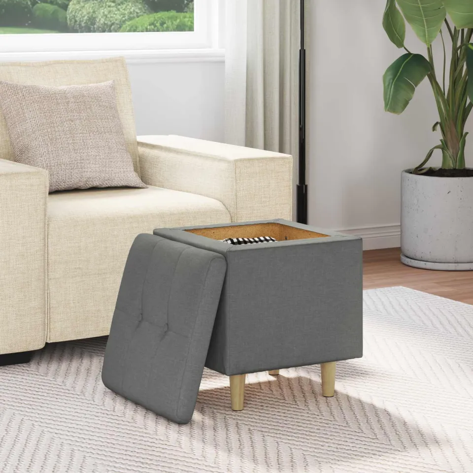 vidaXL Ottoman met Opbergruimte Donkergrijs 40 x 40 x 45 cm Stof grijs, foto 4