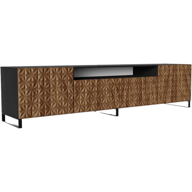Margaret Hadas24 TV-kast Cali III, woonwand, lowboard, tv-standaard, woonwand, woonkamer, tv-meubel, woonkamermeubels, televisie, highboard, TV-kast, tv-lowboard, 200 cm, 3 deuren, zwart, bruin