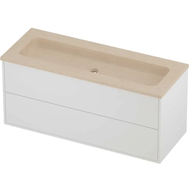 Proline Rollo Badmeubelset Hardsteen Elegant Zonder Gat 120x46x54 cm Sand Stone Mat White Mat Wit