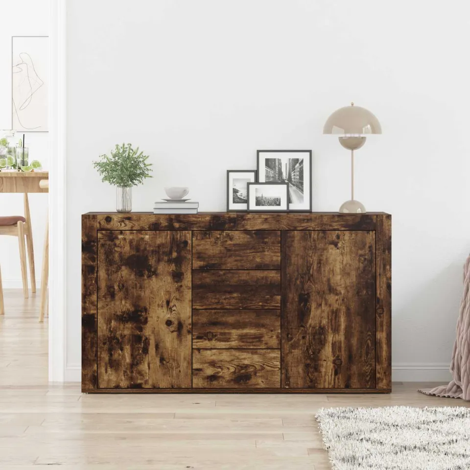 vidaXL Dressoir Gerookt eiken 120 x 36 x 69 cm Bewerkt hout, foto 3