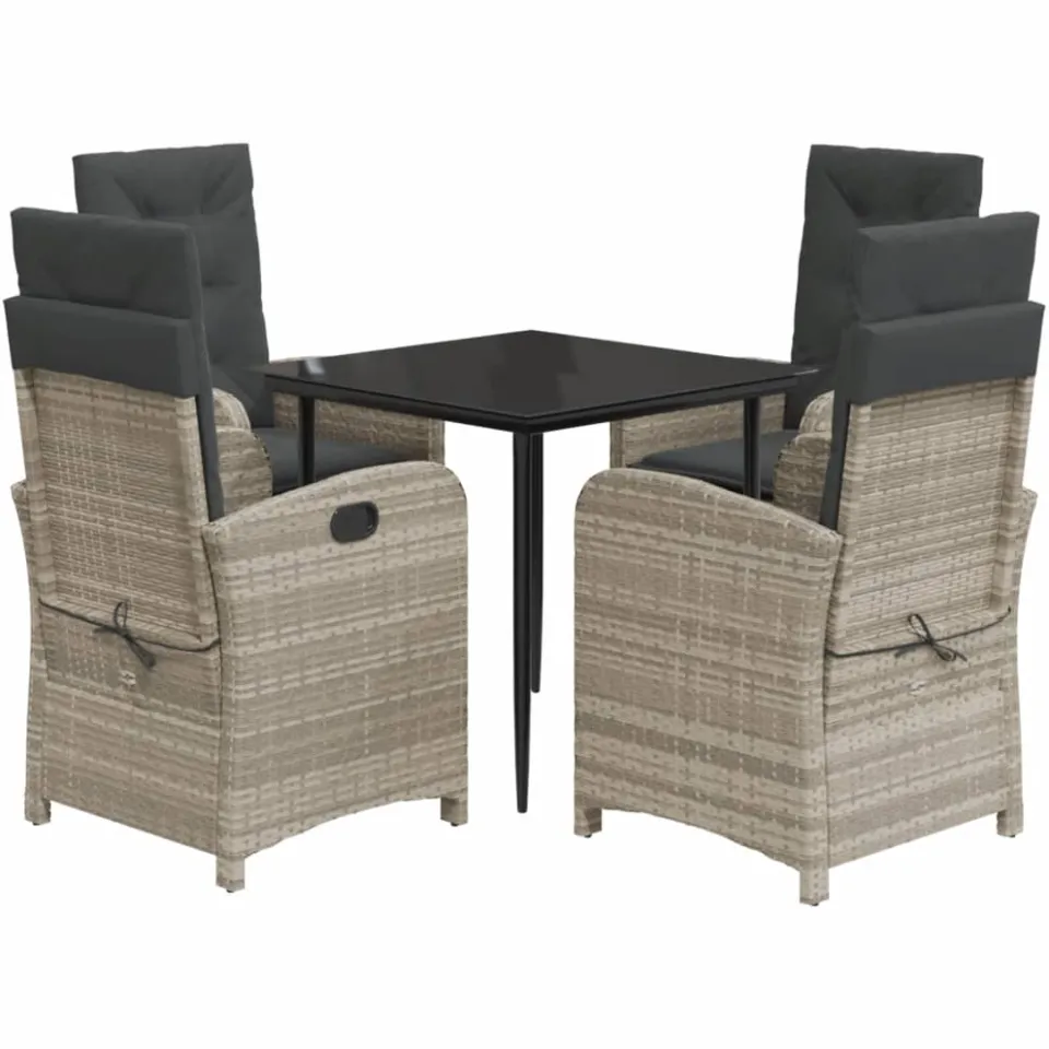 vidaXL 5-delige Tuinset met kussens poly rattan lichtgrijs grijs, foto 3