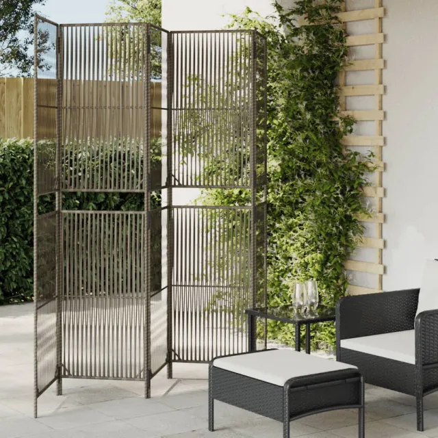 vidaXL Kamerscherm 5 panelen poly rattan grijs, foto 2