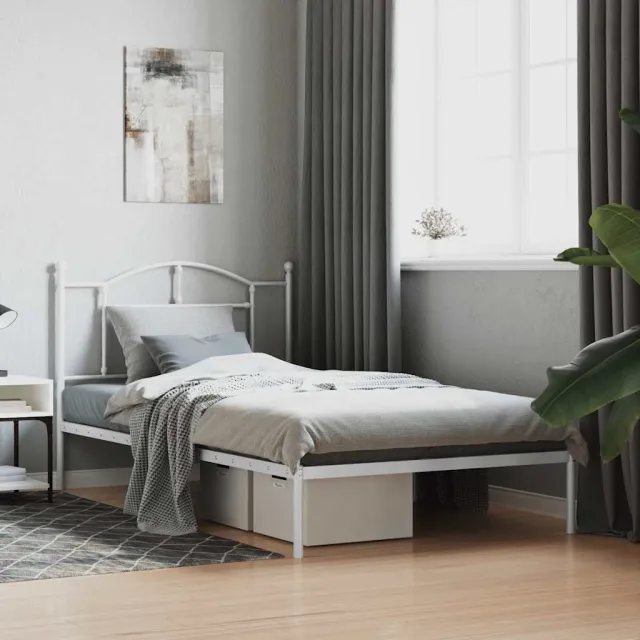 vidaXL Bedframe met hoofdbord metaal wit 107x203 cm