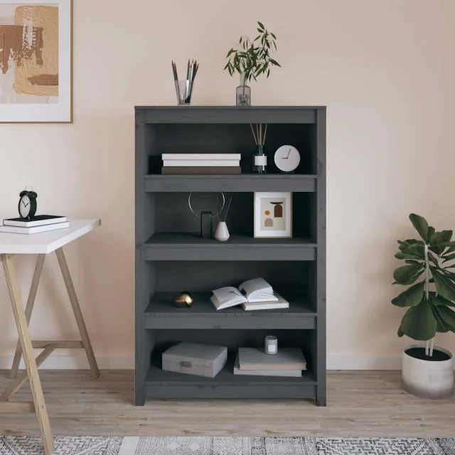 vidaXL Boekenkast 80x35x126 cm massief grenenhout grijs, foto 2
