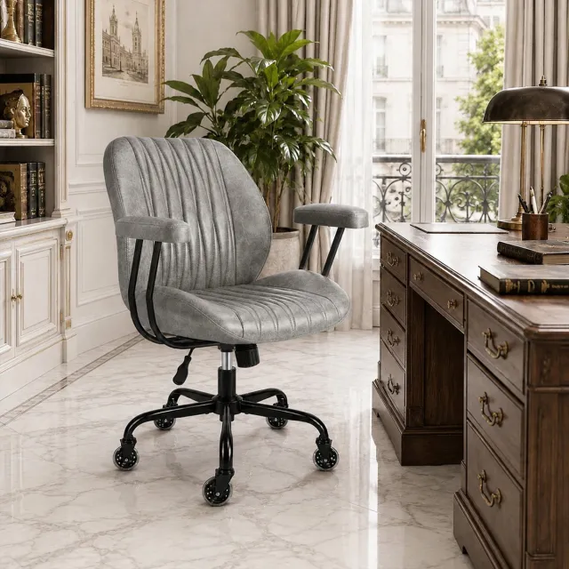 Durrafy Ergonomische Bureaustoel - Office Chair - Bureaustoelen voor Volwassenen - 10 cm Dik Zitkussen - Afneembare Armleuningen - 90°-120° Kantelbaar - Grijs X01 Grijs