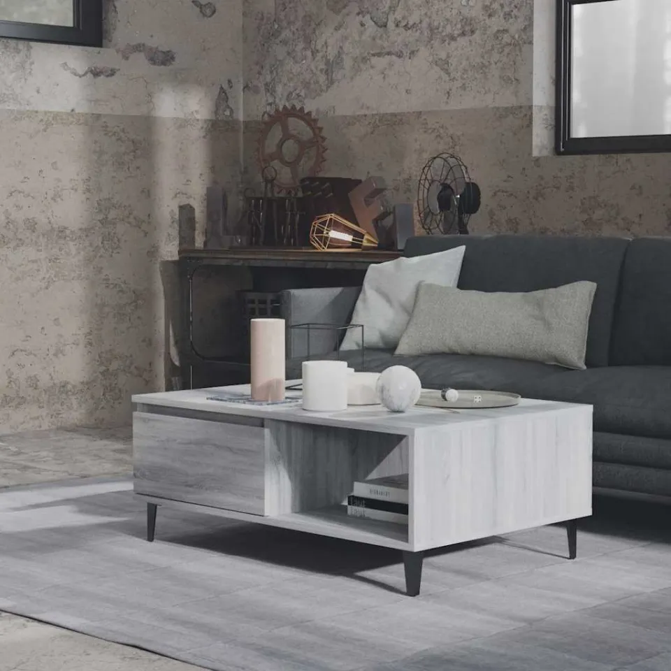 vidaXL Salontafel 90x60x35 cm bewerkt hout grijs sonoma eikenkleurig, foto 3