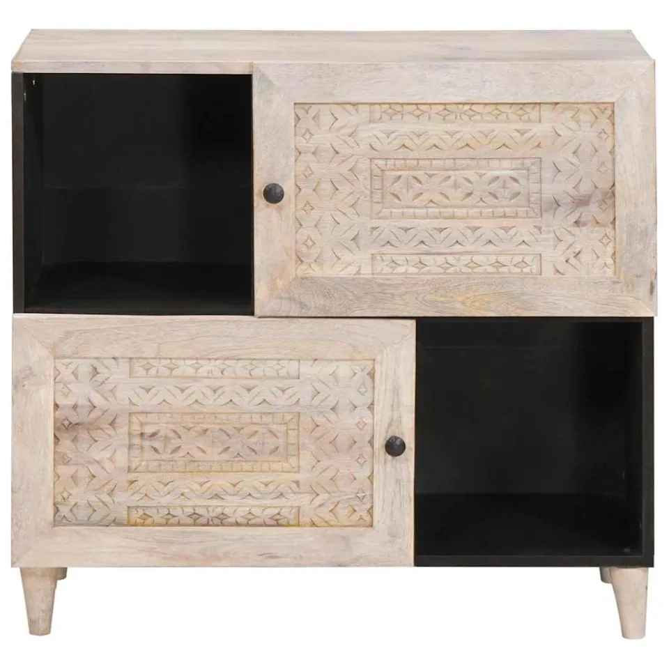 vidaXL Dressoir Bleached Wit 80 x 33 x 75 cm Massief Mango Hout, foto 3