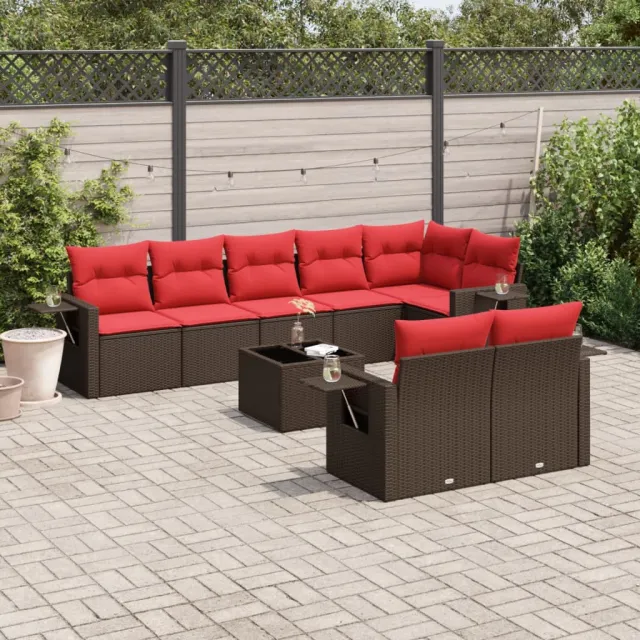 vidaXL 9-delige tuinbankset met kussens, bruin polyrotan, foto 2