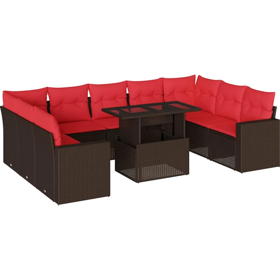 vidaXL 10-delige tuinbankset met kussens, bruin polyrotan, foto 3