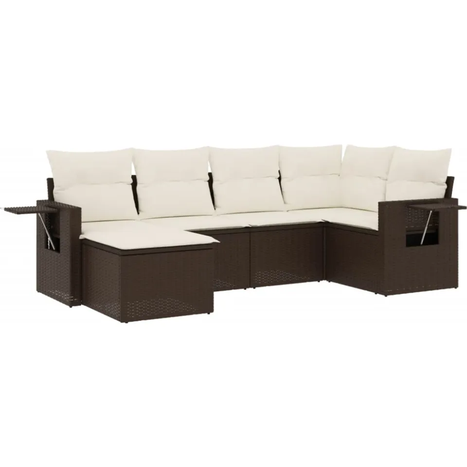 vidaXL 6-delige Loungeset met kussens poly rattan bruin, foto 3