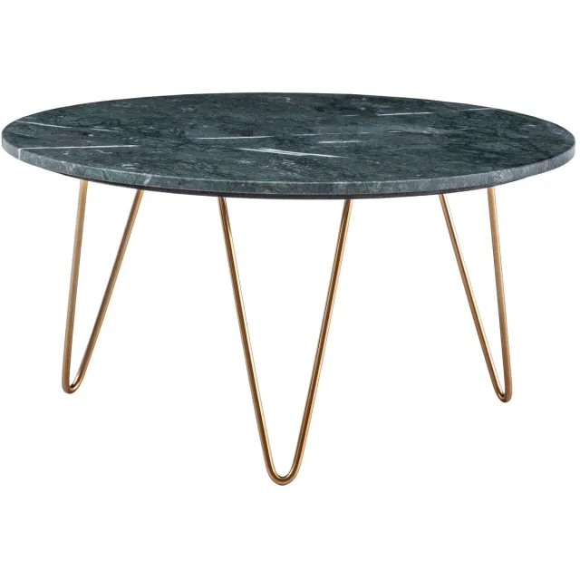 Wohnling Salontafel Echt Marmer Groen 70x70x35 cm Salontafel Metaal Goud, Design Statief Woonkamertafel Rond Modern, Loungetafel Groot, Salontafel Haarspeldpoten