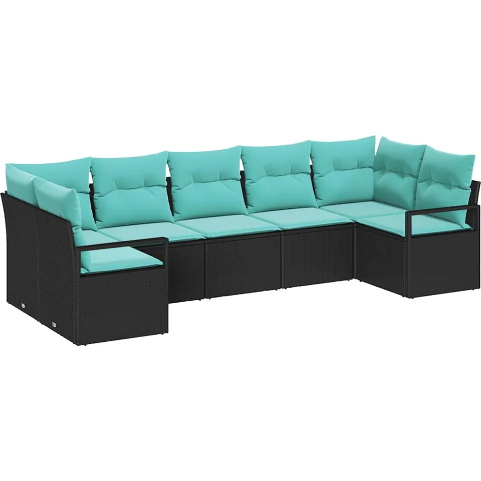 vidaXL Bankstel 7 st Zwart poly rattan