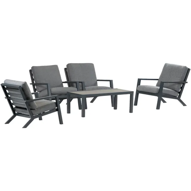 4 Seizoenen Tuinmeubelen Stoel loungeset Bezano | 5-delig | 4 personen | Grey/Matt Black | Aluminium Matt Black, Grey