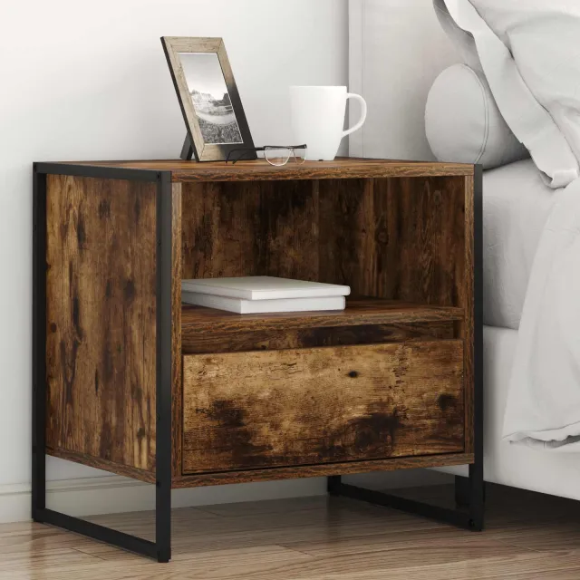 vidaXL Nachtkastje Gerookt eiken 50 x 39,5 x 50 cm Bewerkt hout Bruin